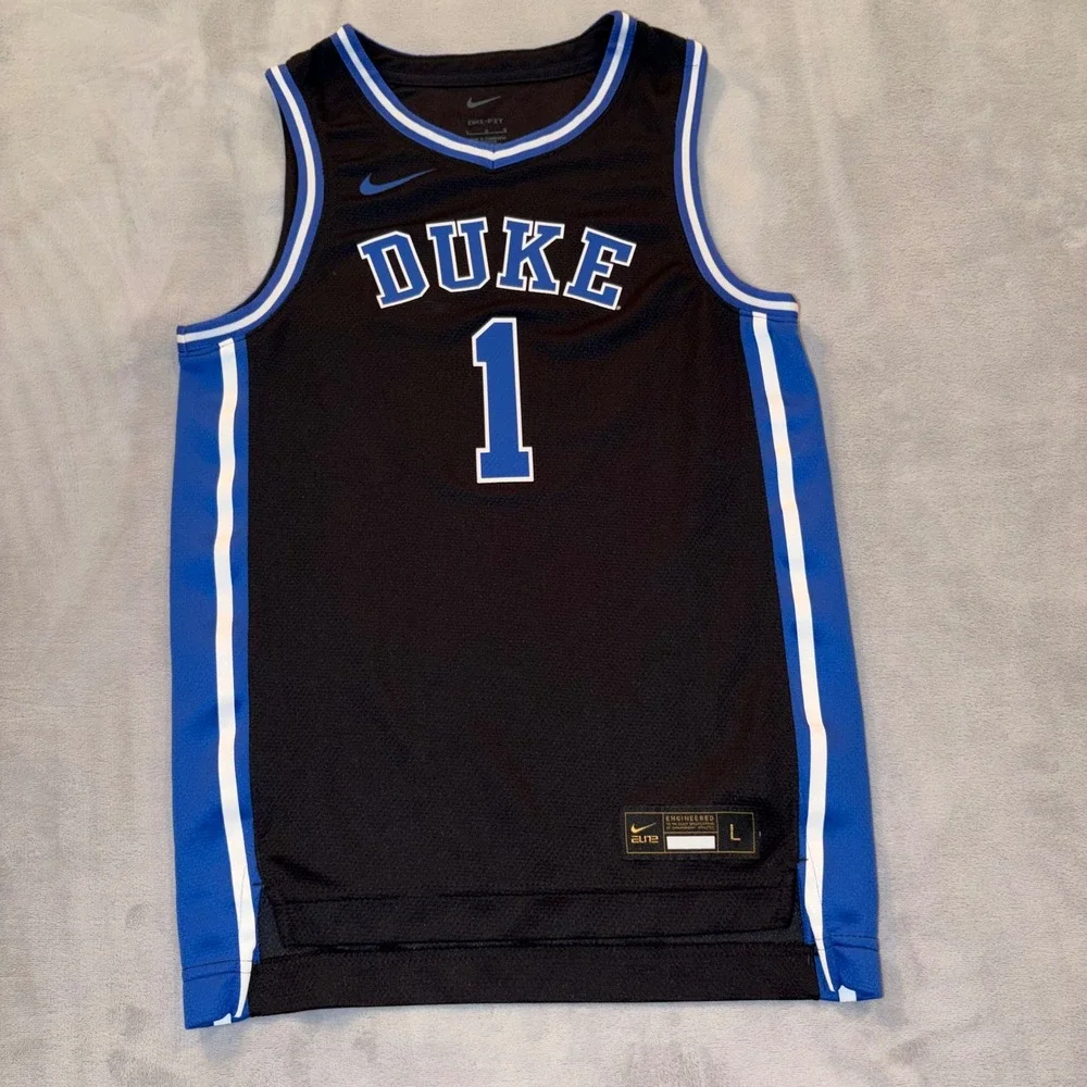 Nike Duke Blue Devils Basketball Jersey Kids Large Black Blue #1‎ Dri-FIT Elite